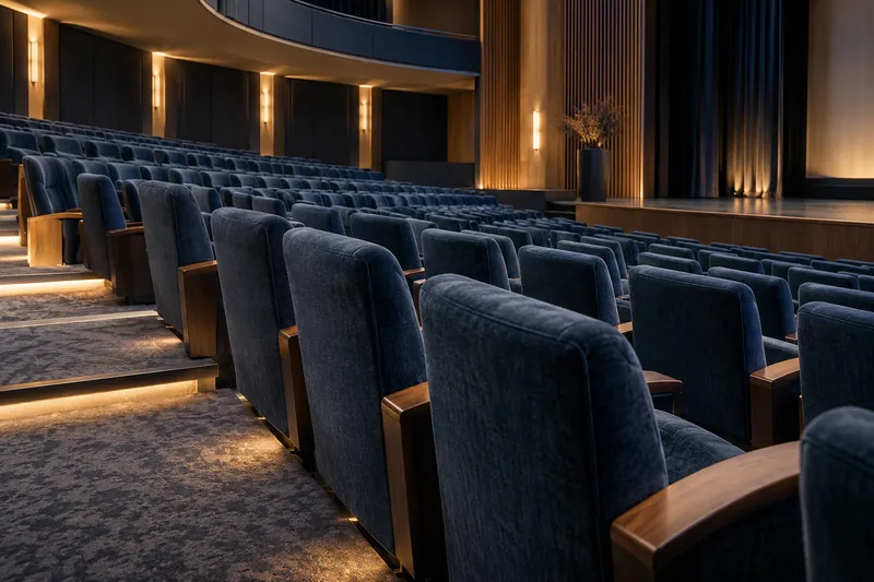 Cinemas e auditórios, com mobiliário estofado e têxteis