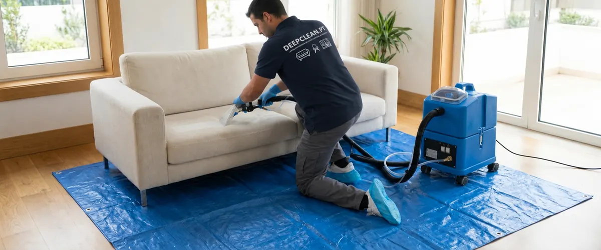 Técnico da DeepClean a limpar um sofá ao domicílio