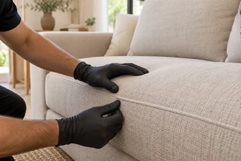 Avaliação do tecido e das costuras de um sofá